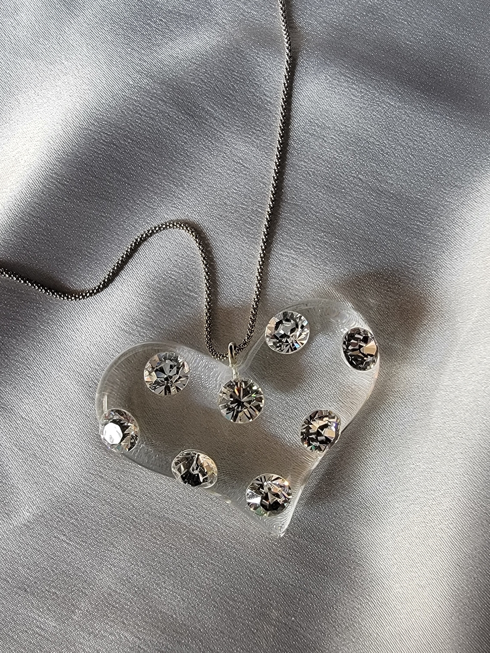 🤍Y2K Vintage Crystal Heart Choker Pendant Necklace on Sterling Silver Chain